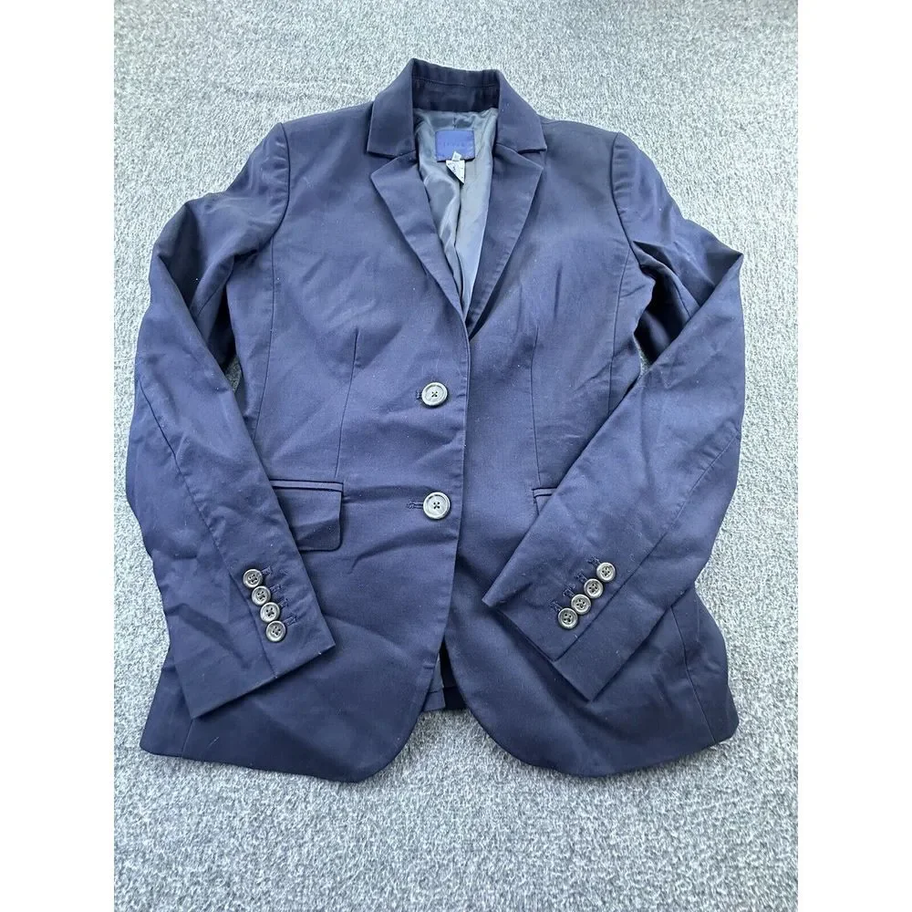 J. Crew Blazer Women's‎ 0 Navy Blue Single-Breasted Suit Jacket Business Career
